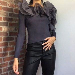 Organza ruffle knit top
